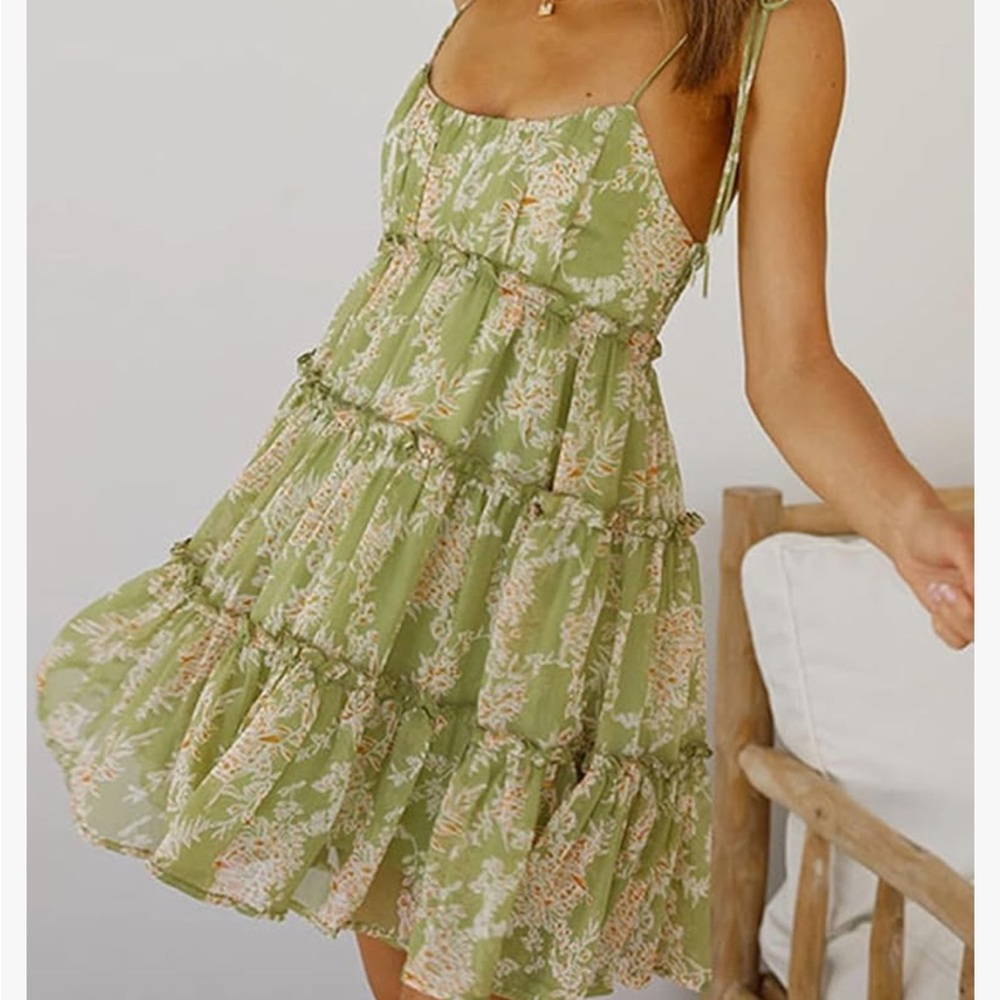 Summer Floral Mini Dress Boho Flowy Dresses Short  Spaghetti Strap Dress